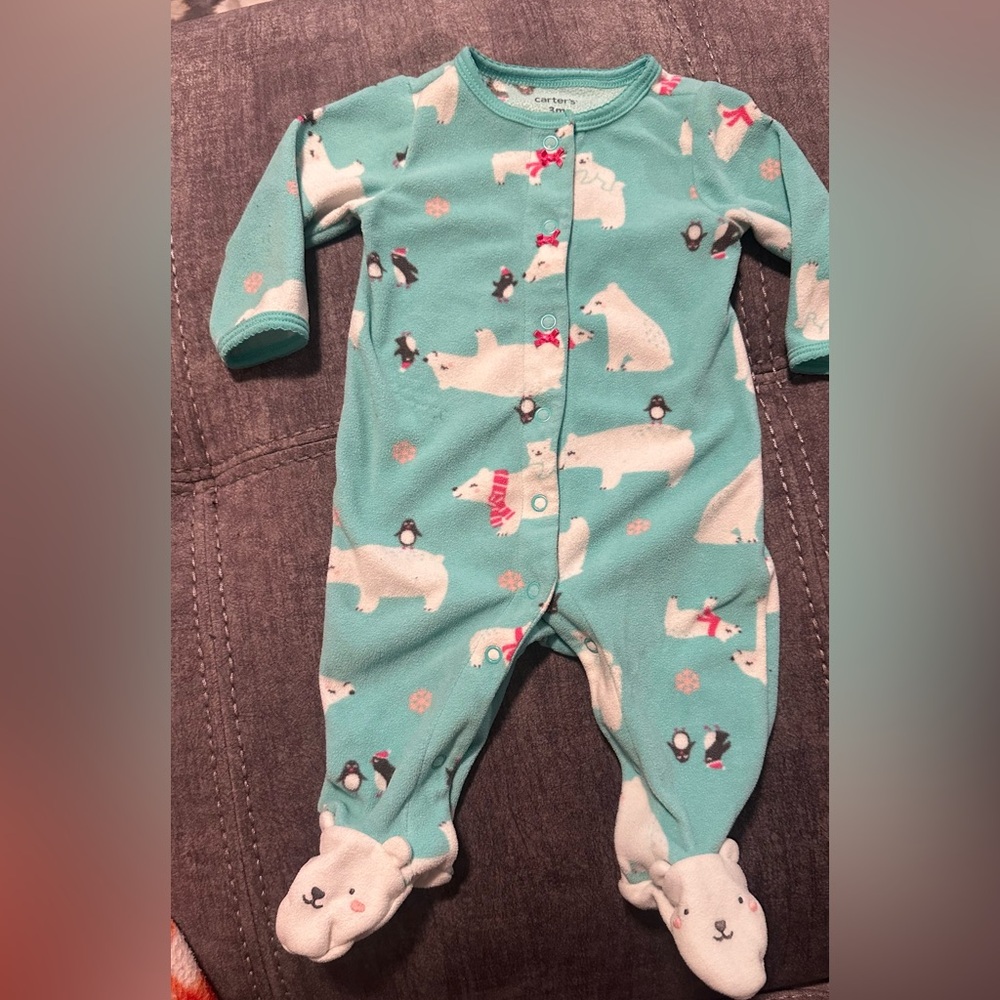 Carter's Blue and White Footie One Piece with Built-in Feet